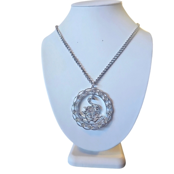 Sarah Coventry Vintage Swan Rhinestone Pendant Necklace - Picture 1 of 5